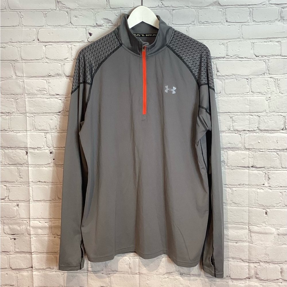 UNDER ARMOUR RUN FITTED COLDGEAR QUARTER ZIP GREY PULLOVER EUC SZ L